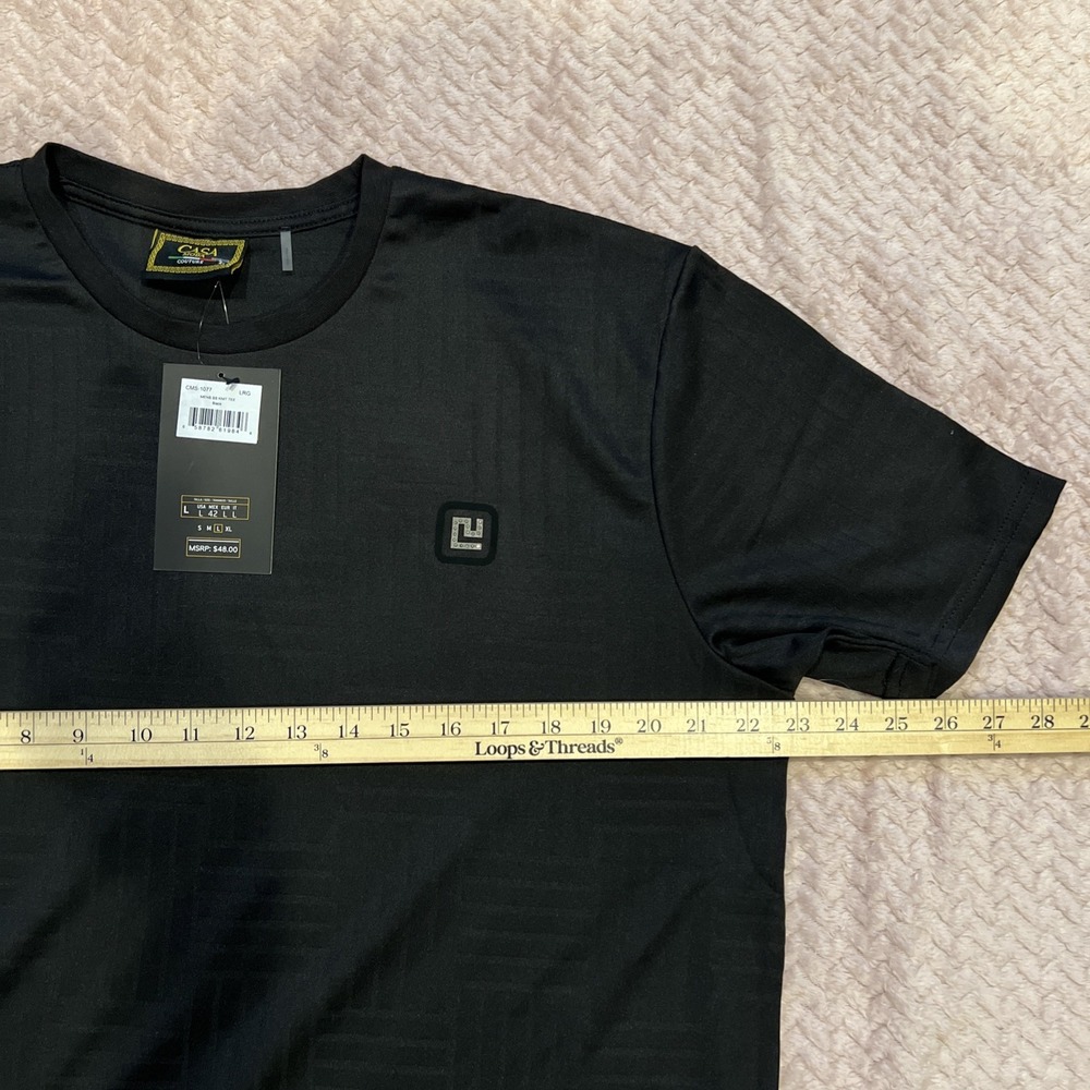 NWT Casa Moda Couture~LARGE~Men's SS Knit Tee Black Textured X Line Pattern - Picture 6 of 10